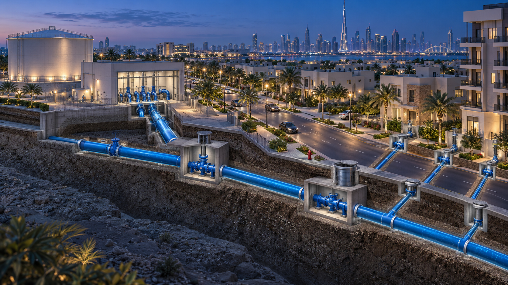Potable-water pumping, trunk-main and distribution-network design
